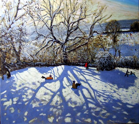 Large tree and tobogganers, Youlgreave, Derbyshire a Andrew  Macara