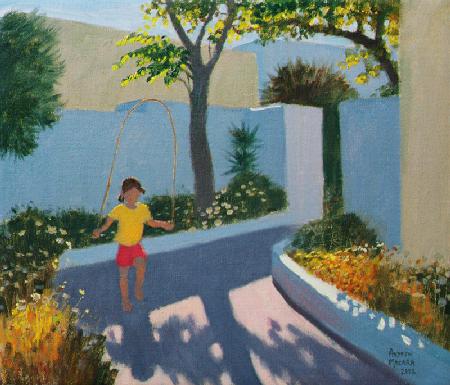 Girl Skipping, Santorini, 2002 (oil on canvas) 