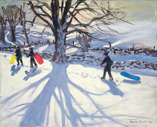 Tobogganers, near Youlegrave, 2004 (oil on canvas)  a Andrew  Macara