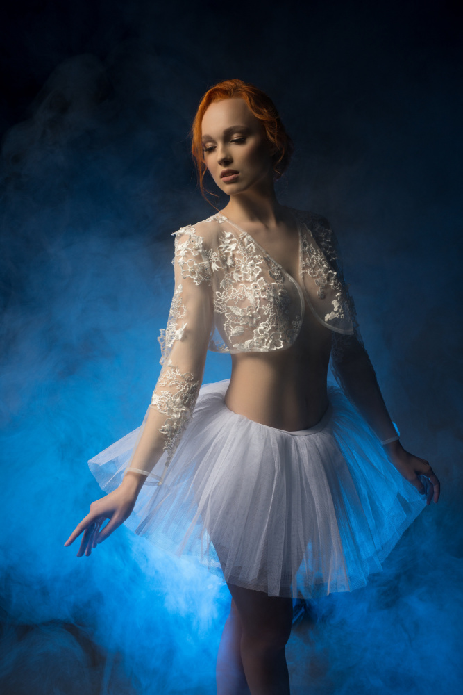 Beautiful young ballerina in blue haze a Andrey Guryanov