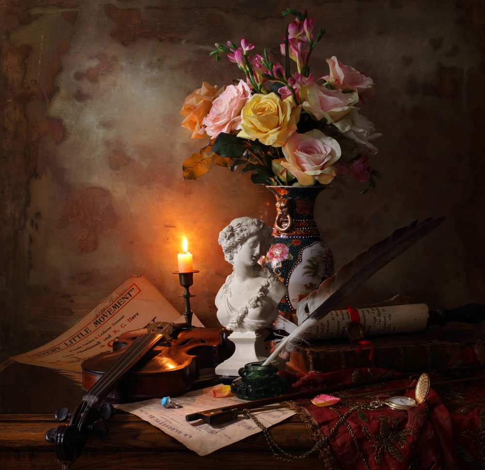 Still life with bust and flowers a Andrey Morozov