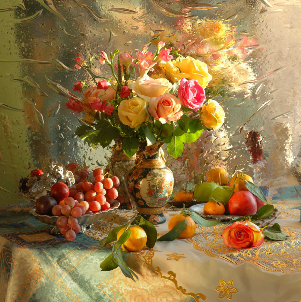 Still life with flowers and fruits a Andrey Morozov