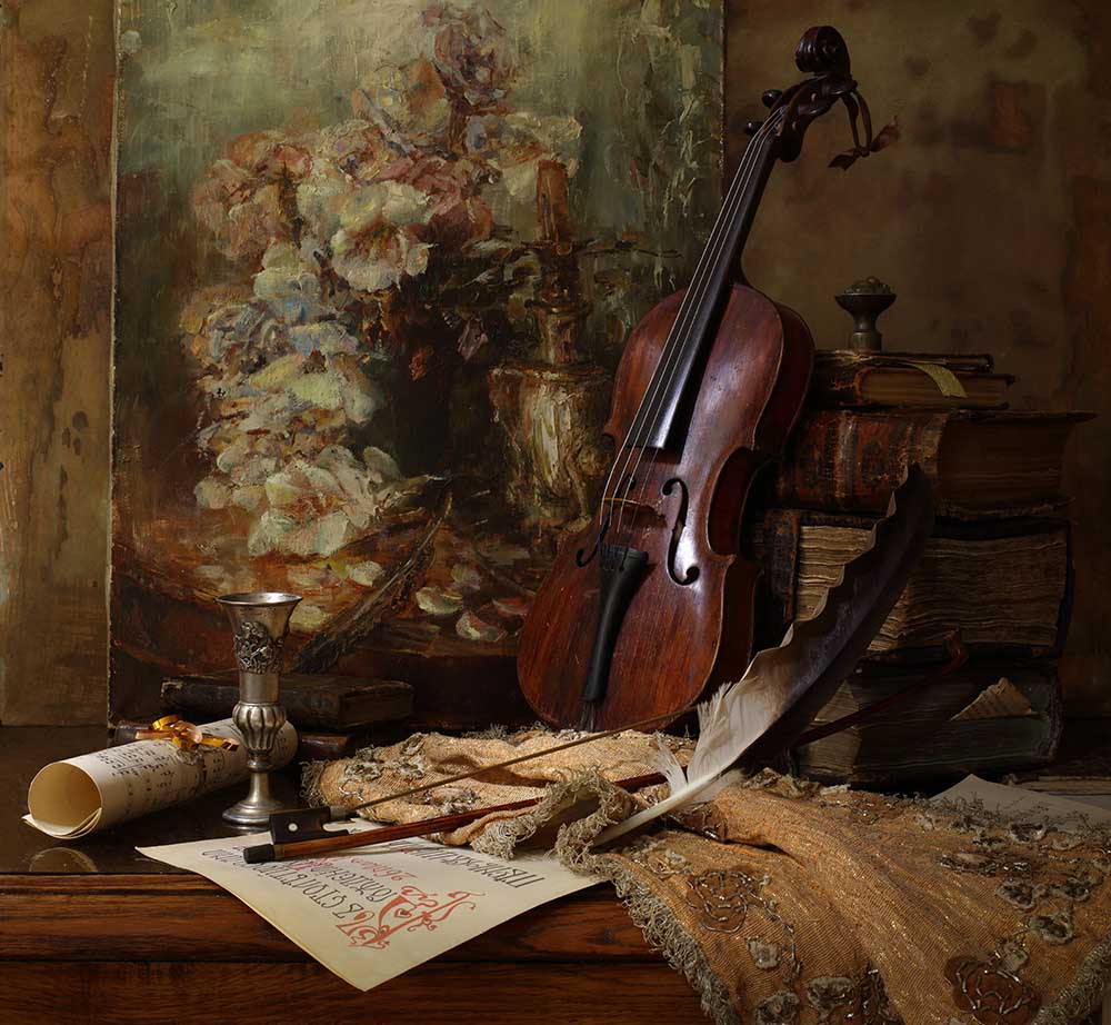Still life with violin and painting a Andrey Morozov