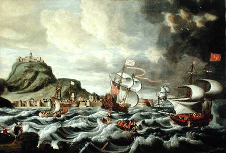 A Harbour Scene, possibly Genoa a Andries van Eertvelt