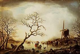 Winter landscape with ice-skaters for a windmill a Andries Vermeulen
