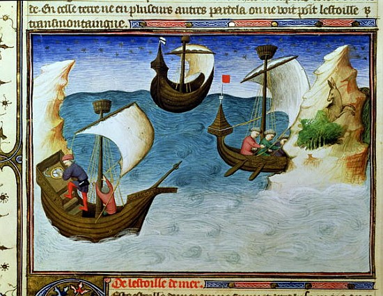 Ms Fr 2810 f.188 Navigators using an astrolabe in the Indian Ocean, from the Livre des Merveilles du a (and workshop) Boucicaut Master