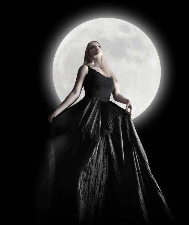 Dark Night Moon Girl with Black Dress a Angela Waye