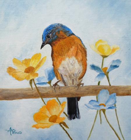 Flower Peeping Eastern Bluebird