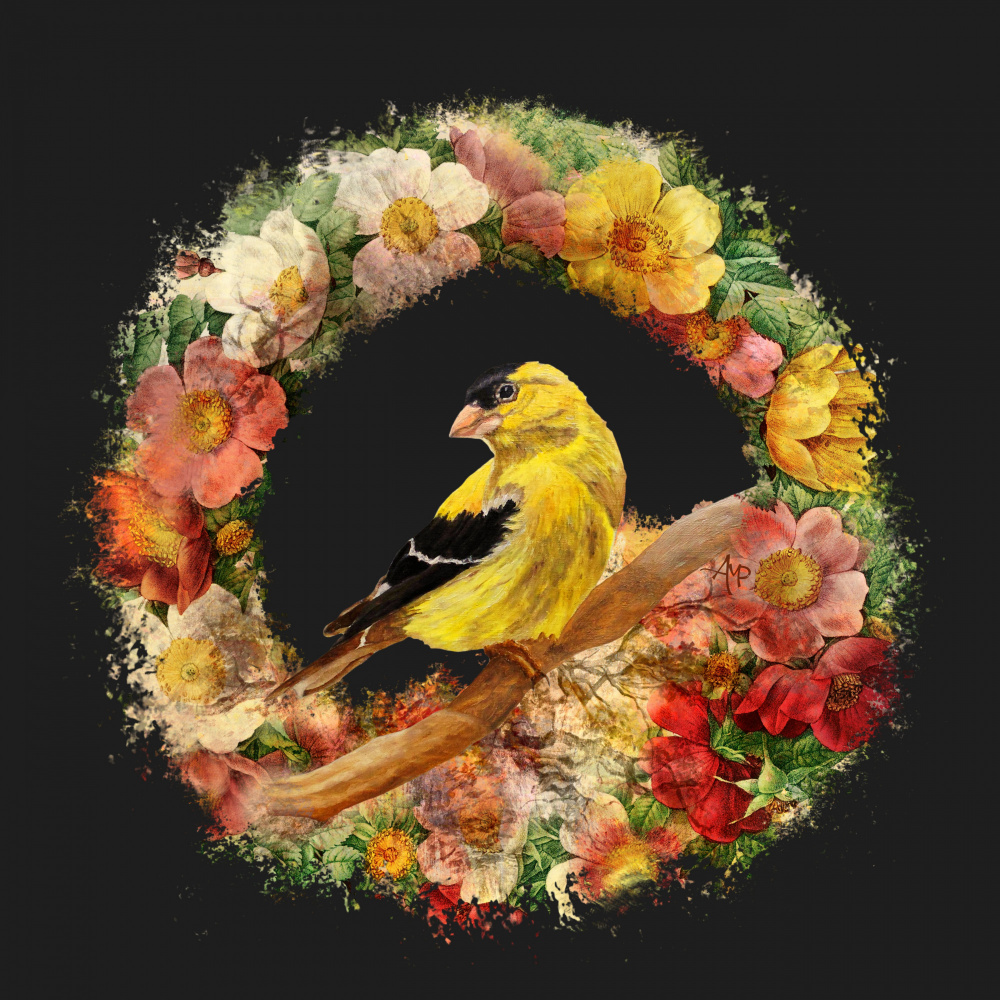 Goldfinch In Flowers Garland.png a Angeles M. Pomata