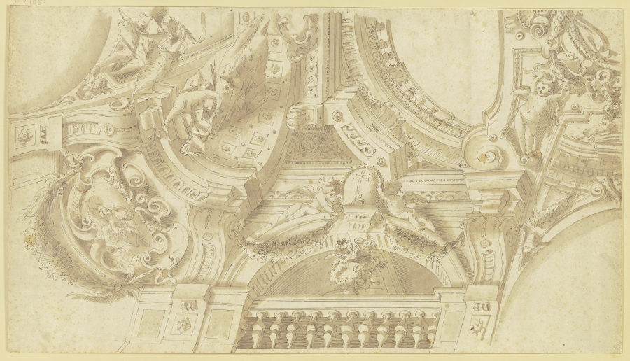Gewölbe mit ornamentierten Panneaus und Amoretten a Angelo Michele Colonna