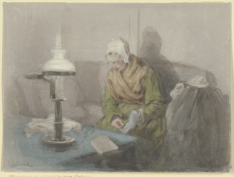 Alte Frau bei Lampenlicht a Angilbert Göbel
