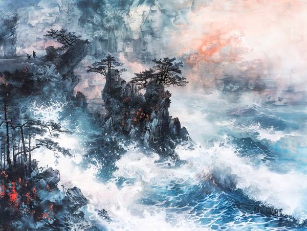 Il mare si infrange contro le montagne cinesi. a Anja Frost