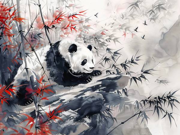 Cina. Grande panda riposa nella foresta di bambù. a Anja Frost