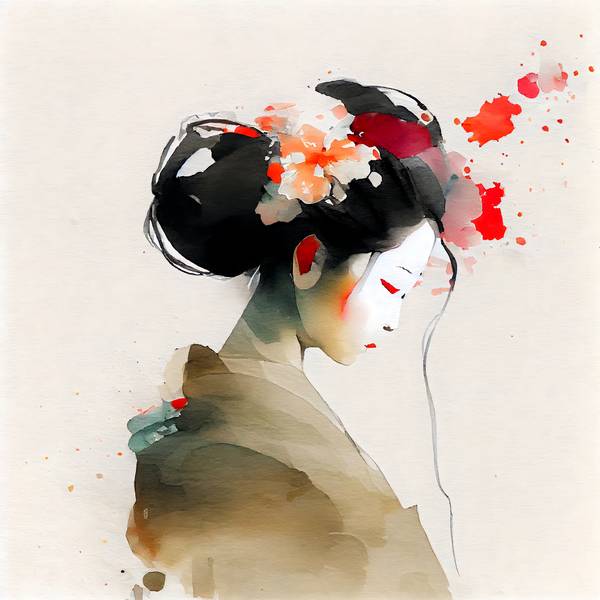 Ragazza giapponese in kimono e fiori tra i capelli a Anja Frost