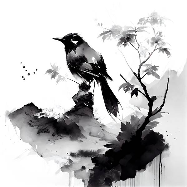 Pennello e piuma: un uccello d\\\'inchiostro catturato dal fascino della pittura asiatica a Anja Frost