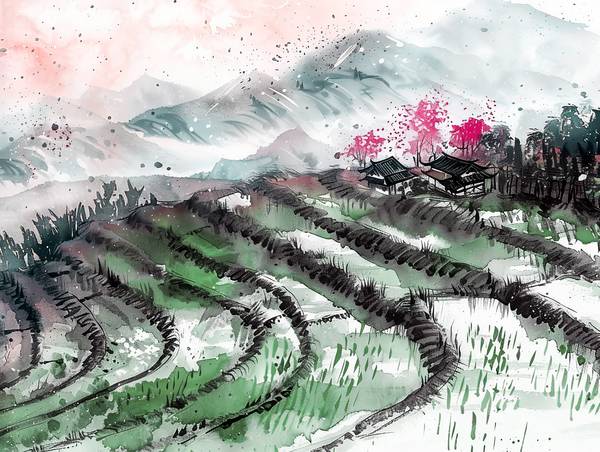 Risoterre in Cina. Disegno a inchiostro. a Anja Frost