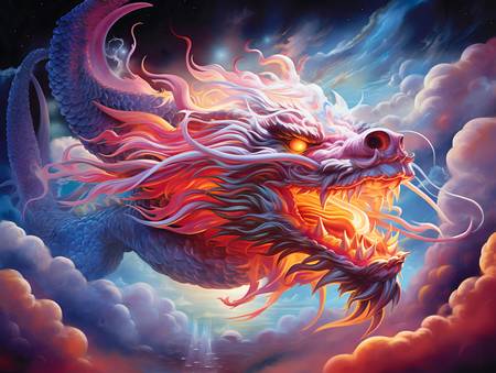 Il drago celestiale nella luce della luna. Anno del Drago. Drago cinese.