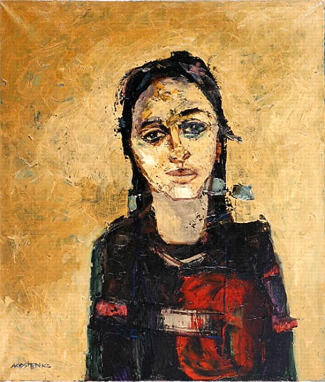 Portrait of a Girl on Gold (oil on canvas)  a Anna  Kostenko