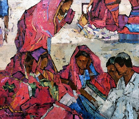 Sitting Women in Pink (oil on canvas)  a Anna  Kostenko