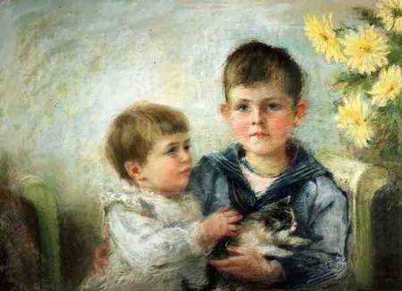 A Boy and Girl with a Kitten a Anna Lea Merritt