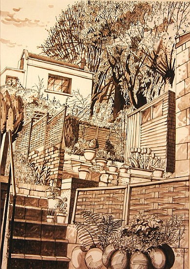 Back Garden, Bath (pen & ink and wash on paper)  a Anna  Teasdale