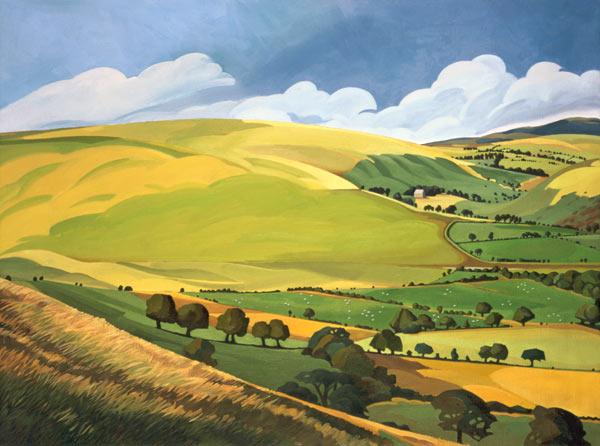 Small Green Valley, Wales (oil on canvas) 