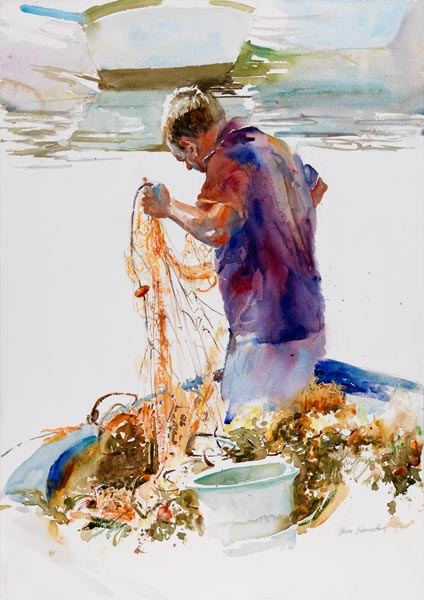 Sicilian Fisherman and net a Anne Hannaford 