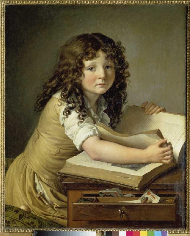 Young girl when looking at a picture book. a Anne-Louis Girodet de Roucy-Trioson