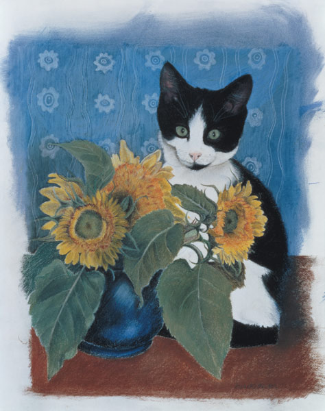 Chess and Sunflowers (pastel on paper)  a Anne  Robinson