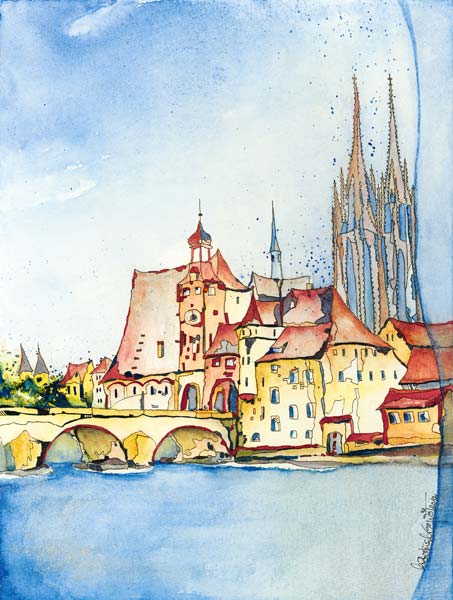 Deutschland, Regensburg: Altstadt mit Brücke. a Annette Bartusch-Goger