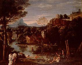 Landscape with river and castle a Annibale Carracci