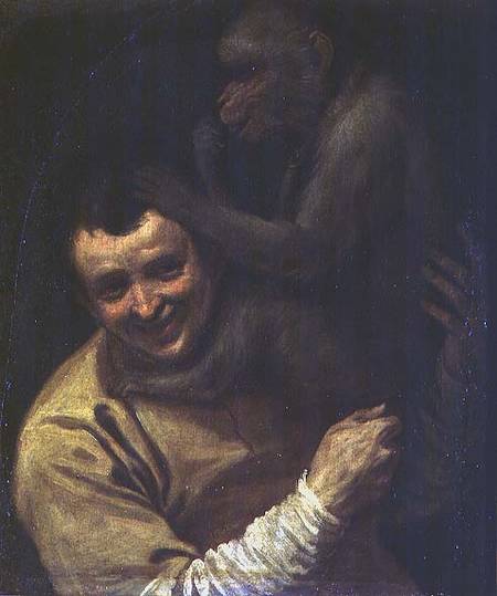 Man with Monkey a Annibale Carracci