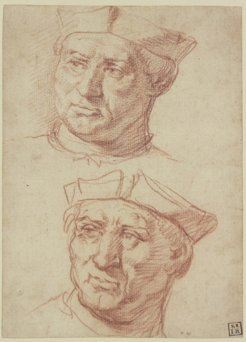 Mann mit Barett, der obere Kopf eine Wiederholung des unteren von späterer Hand a Annibale Carracci