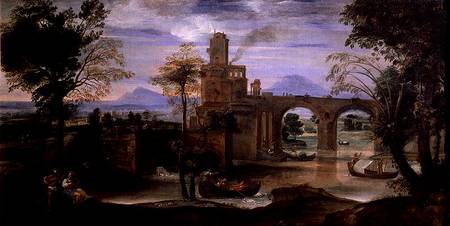Roman Landscape with a Bridge a Annibale Carracci