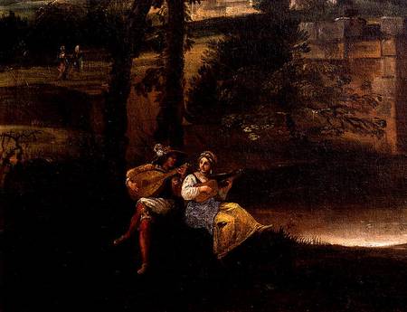 Roman Landscape with a Bridge  (detail of 186429 and 186430) a Annibale Carracci