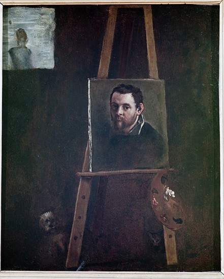 Self portrait mounted on an easel a Annibale Carracci