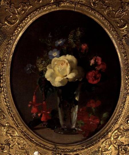 Still Life of a Yellow Rose, Mignonette and Fuchsias a Annie Feray Mutrie