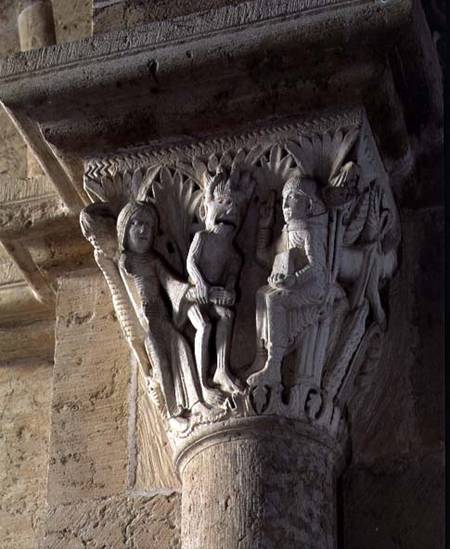 Column Capital depicting St Benedict performing an exorcism a Anonym Romanisch