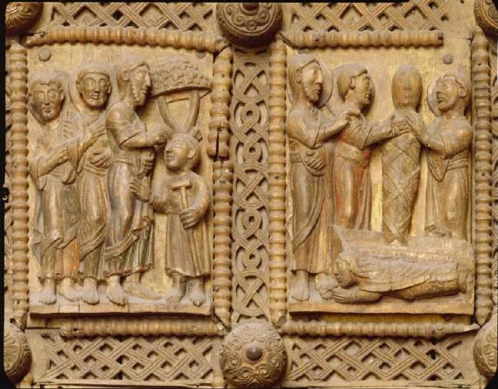 Kapitoltüre, Heilung des Blinden, Erweckung des Lazarus a Anonym Romanisch