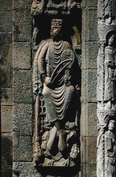 King David, detail from the Portico de las Platerias a Anonym Romanisch