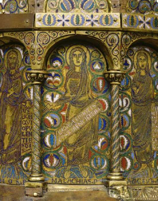 Propheten mit Spruchbändern (Kuppelreliquar), Detail: Malachias a Anonym Romanisch