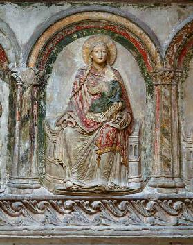 Maria mit dem Kind umgeben von 6 Aposteln (Südliche Chorschranke), Detail: Maria. Ende 12. Jh.