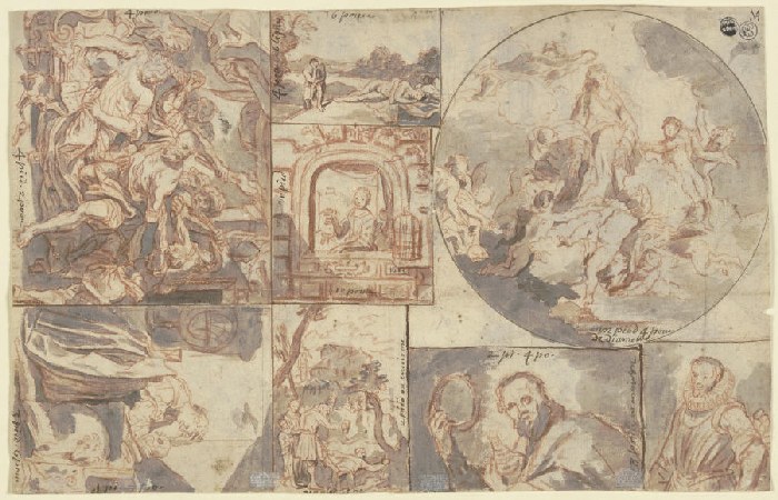 Acht Miniaturen nach Gemälden, darunter Rubens Gefangennahme des Simson sowie Domenico Fettis Melanc a Anonym