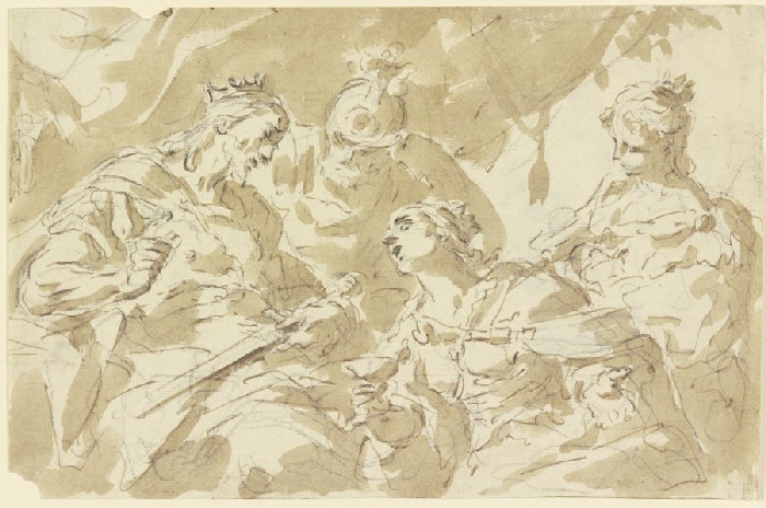 König, Krieger und zwei Frauen (Die Frauen des Darius vor Alexander?) a Anonym