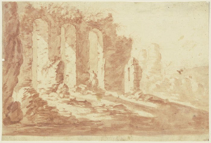 Landschaft mit Ruine eines Aquäduktes a Anonym