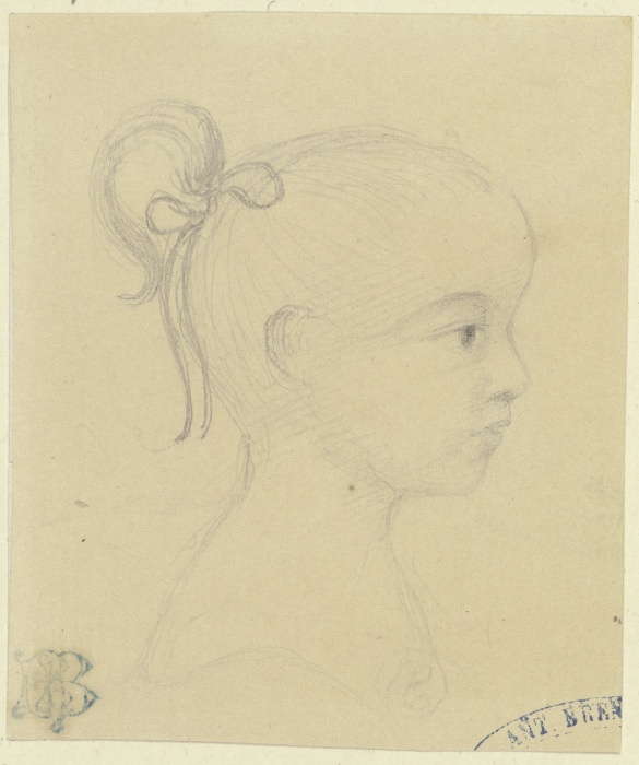 Porträt eines kleinen Mädchens mit Pferdeschwanzfrisur, Profil nach rechts a Anonym