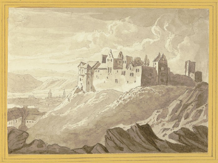Schlossruine auf einem Berg a Anonym