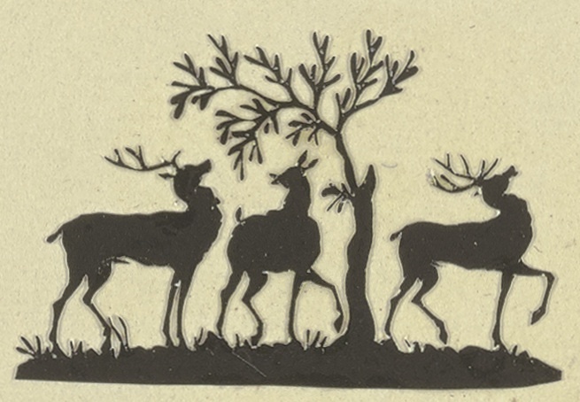 Zwei männliche Hirsche und eine Hirschkuh unter einem Baum a Anonym