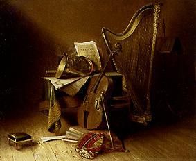 Quiet life with musical instruments a Anonym (Scuola Americana)