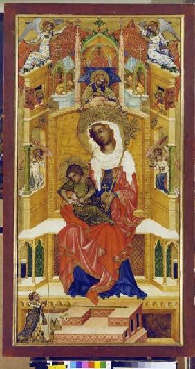 Maria with the child sitting enthroned (sucked Glatzer Madonna)